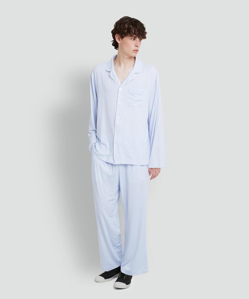 Jaju Men'S Peach Skin Length Pajama Set_Light Blue