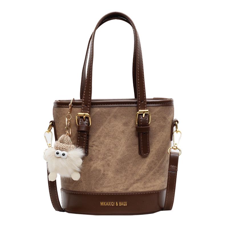 Women's Retro Color Block Bucket Crossbody Bag - 2025 Autumn/Winter Fashion Textured Small Handheld Bag