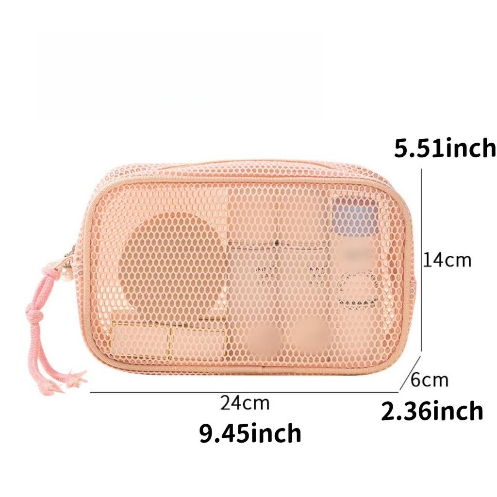 1PC Dopamine Color Storage Bag Large Capacity Breathable Mesh Cosmetic Bag Lightweight with Handle Coin Purse
