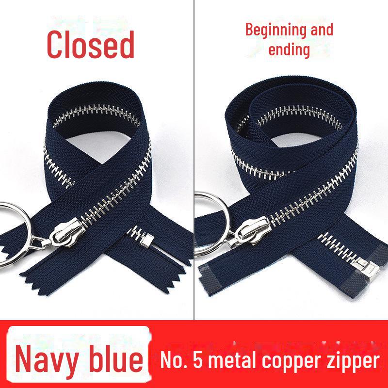 No. 5 Copper Zipper with Silver Teeth and Large Ring Pull for Leather Pants, Skirts, and Luggage, 20-40cm