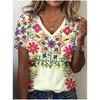 Retro Ethnic Style 3D Digital Printed Women's Casual and Comfortable V-neck Short Sleeved T-shirt