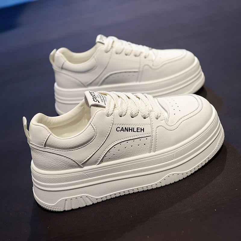 Dámské bílé tenisky se silnou podrážkou zvyšující výšku - korejský styl, lehké, pohodlné, prodyšné, všestranné ležérní boty na podzim.