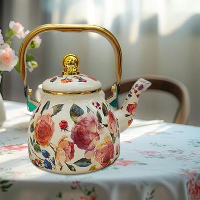 Emaille Teekanne 1,2L Blumenkessel Saft Wasserkrug Kaffee für Restaurant