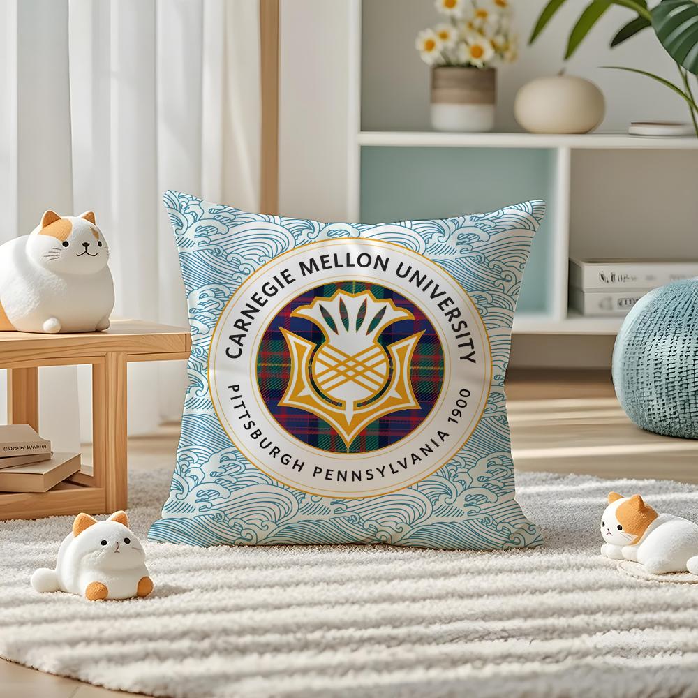 Carnegie Mellon University Pillow Case Silky Elegant Comfort Sofa Bed Invisible Zipper Peach skin 18*18(CM)-1Pcs