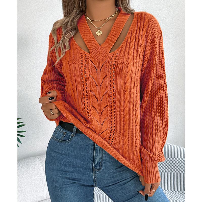 Свитер женский V-образный вырез трикотажный уличный осенне-зимний винтажный белый повседневный свитер с длинным рукавом XL оранжевый