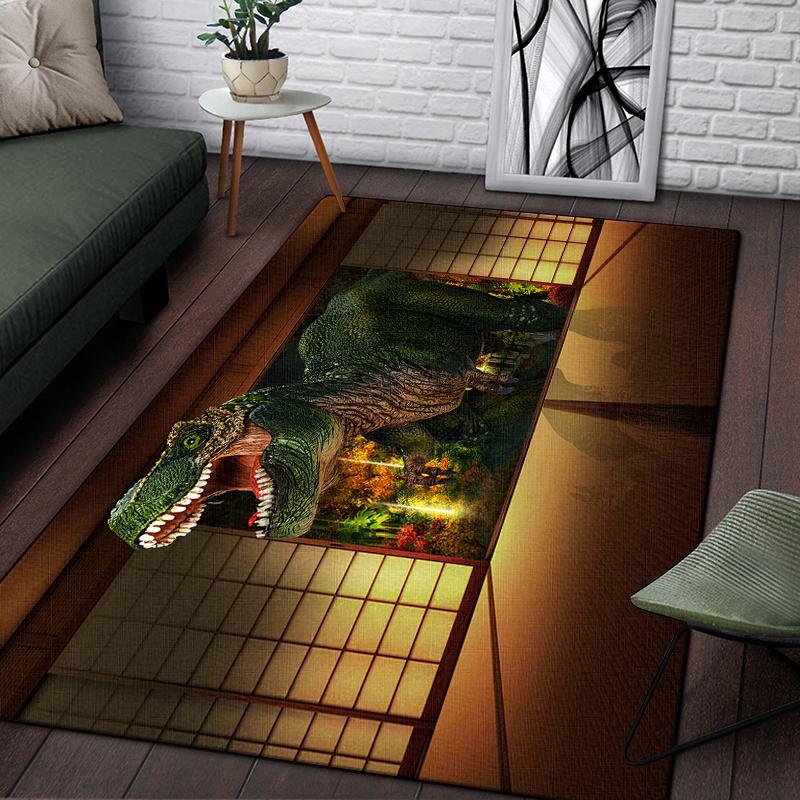 3D Jurassic Dinosaur Dragon Pattern Decorative Square Rug Modern House Living Room Floor Matte Bedroom Carpet Art Poster Mat