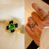 French Retro Black Agate-Style Emerald Open Ring