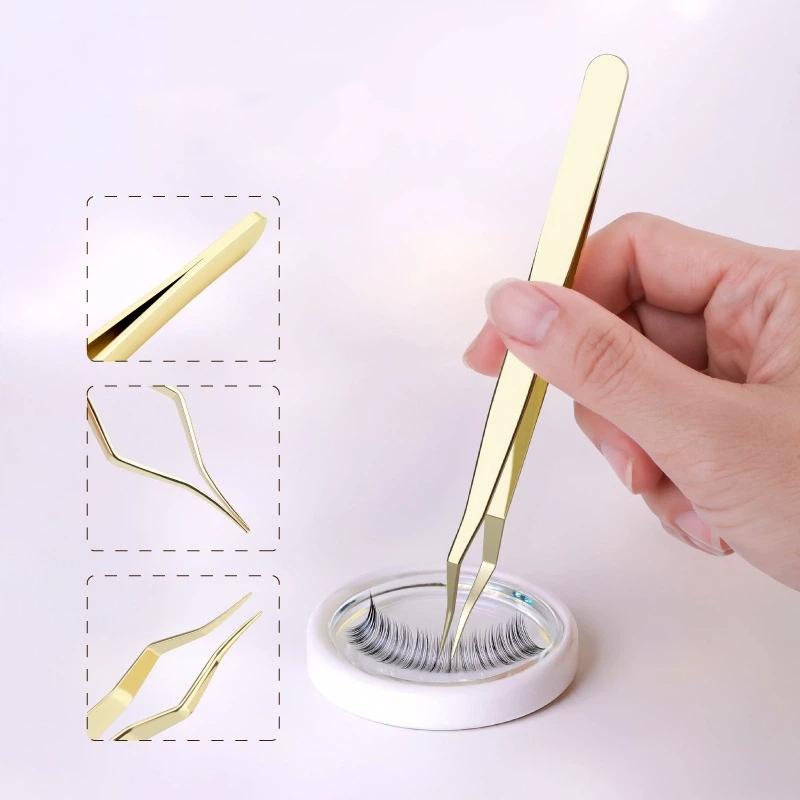 1 Set Stainless Steel Eyelash Extension Tweezers Non Slip Long Handle Ultra Precision Tip For Salon Home Lash Grafting Use