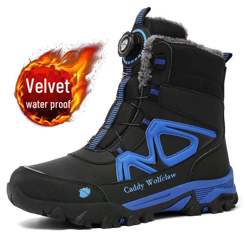 Cizme noi de iarnă pentru bărbați, din bumbac cu vârf înalt și catifea, cu buton rotativ, pantofi de drumeție de exterior anti-alunecare pentru adolescenți.