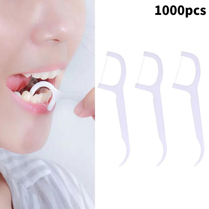 1000Pcs Dental Toothpicks Disposable Dental Floss With Handle Teeth Cleaning Tools Portable Oral Hygiene Care Supplies