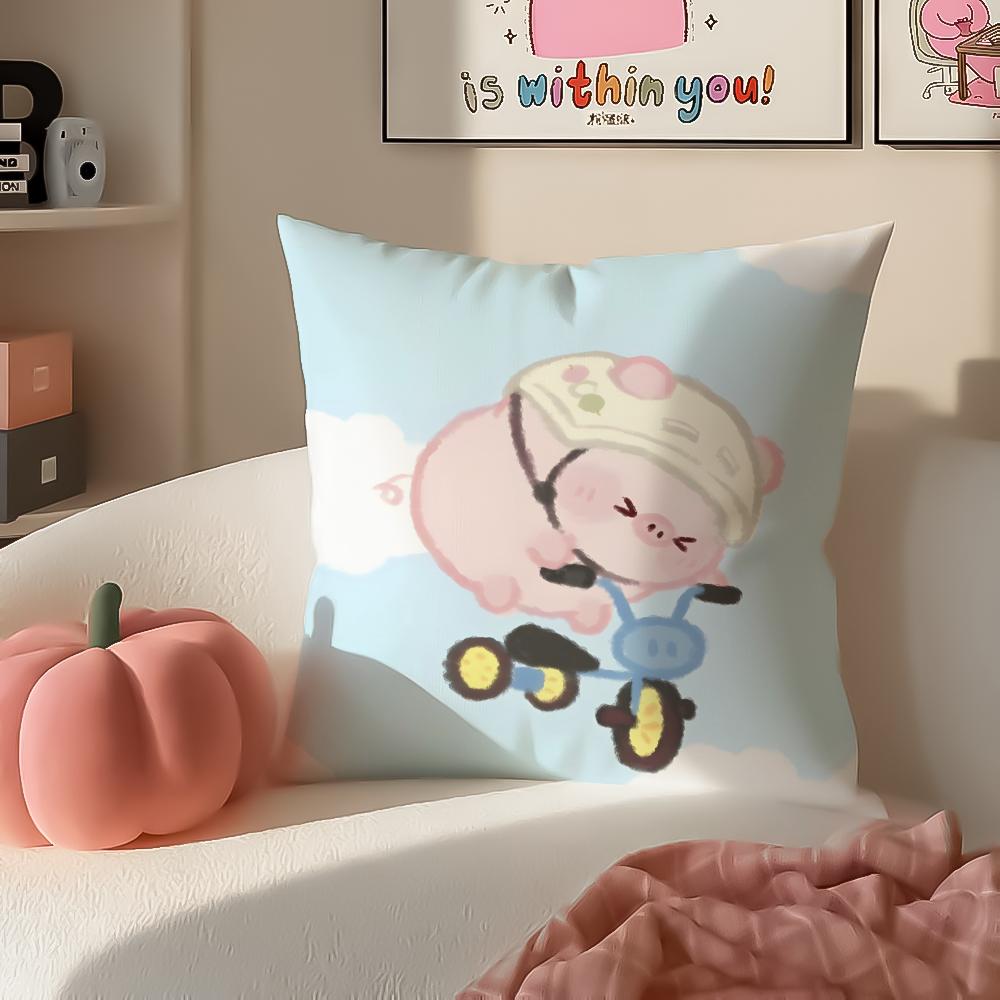 Cartoon LLulu Pig Pink Cushion Cover Pillowcase Short Plush Invisible zipper Room Sofa Cushion Cover