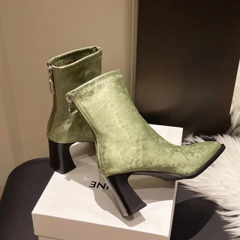 Women Ankle Boots Real Leather Thick High Heel Shoes Fall Winter 2026 Casual Office Lady Dress Short Booties Plus Size
