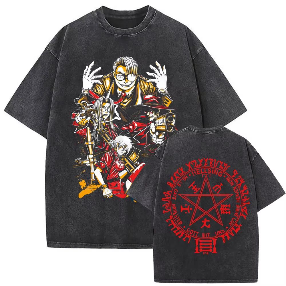 Vintage Anime Hellsing Abraham Van Helsing Vampire Alucard Graphic T-shirts Men Women Cartoon Manga Oversized T Shirts