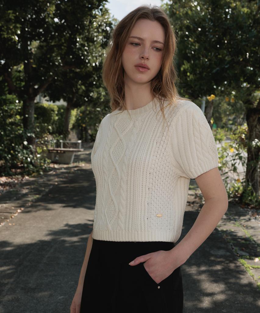 DEHEVE Half Sleeve Cable Knit [Ivory]