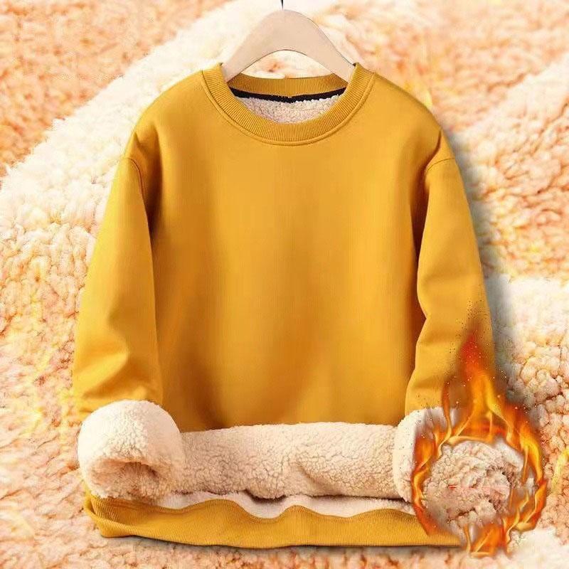 Men's Autumn Winter Thickened Fleece-Lined Round Neck Sweatshirt Casual Jacket Simple Solid Color Warm Protection Against Cold