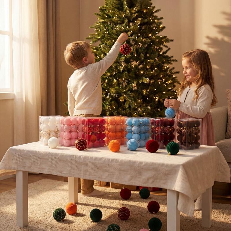 24Pcs Sparkling Velvety Christmas Ball Decorations Shatterproof Decorative Baubles Ornament for Christmas Tree Mantels