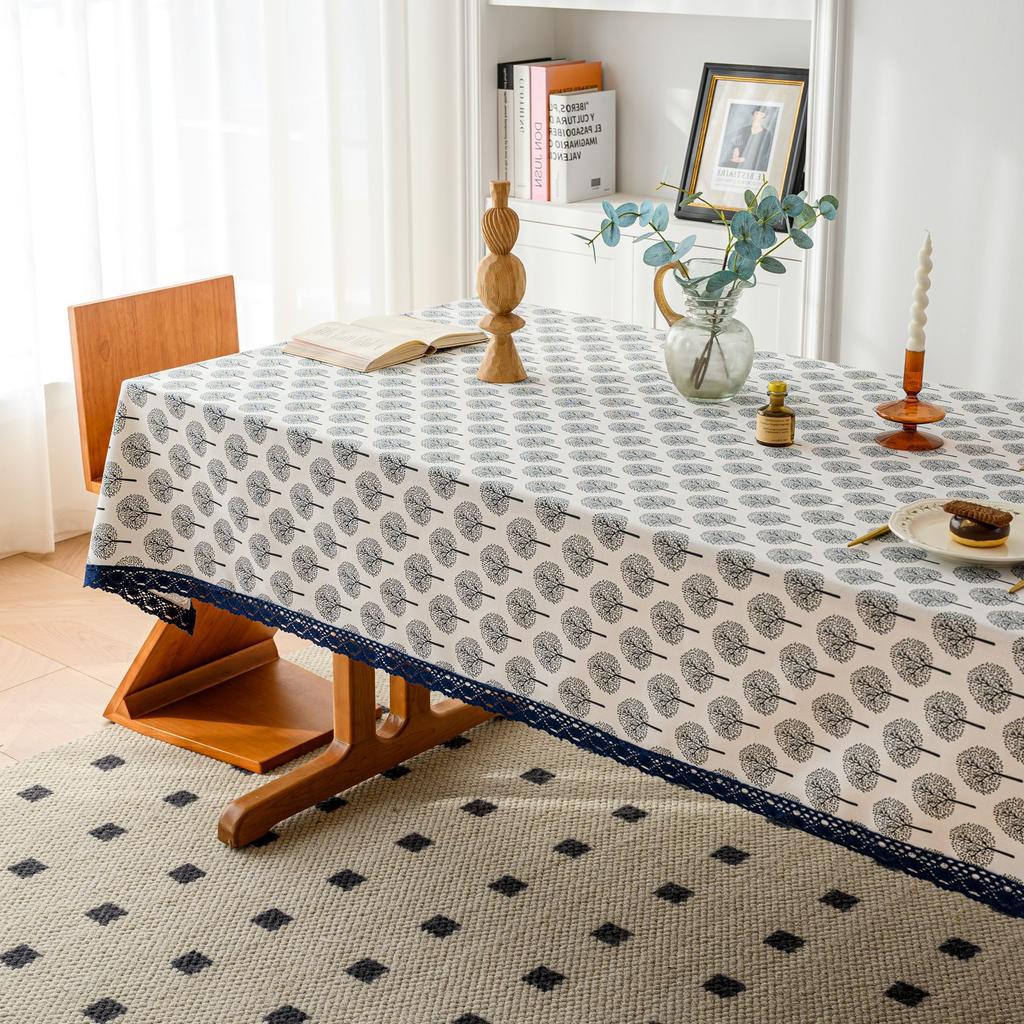 Christmas Day Old Man Table Cloth Small Plaid Snowflake Print Cotton And Linen Cover Fabric Hairball Outer Tablecloth