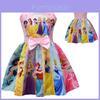 Disney Princess Girl Dress With Bow Knot Cotton Blend For Spring Summer Ages 3 To 8