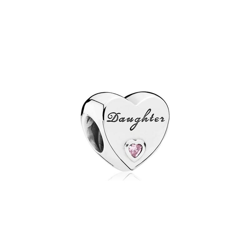 Pandora Daughter's Love Pink Heart Zircon Pendant for Men and Women, Couple Model, Silver 791726PCZ