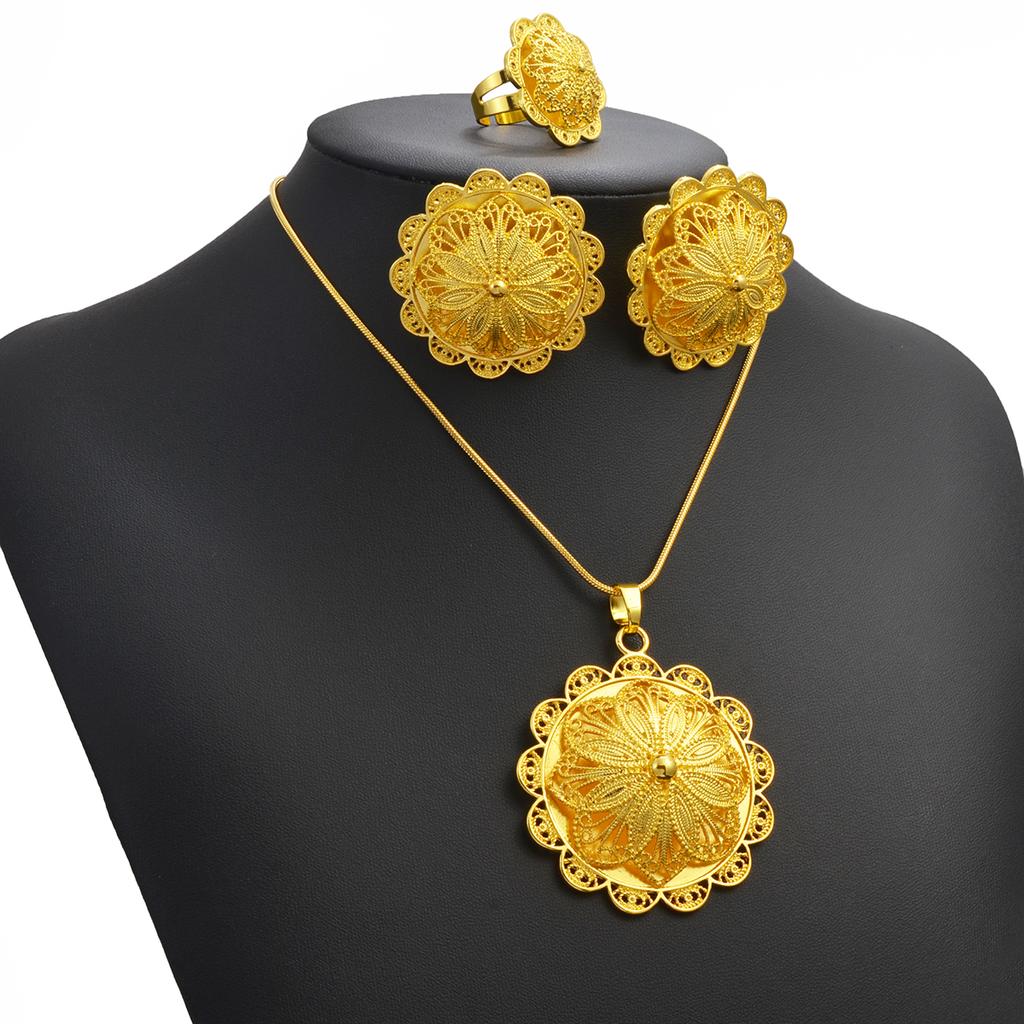 Anniyo Ethiopian Jewelry sets Necklace Earrings Ring Eritrean African Traditional Cultural Ornaments Ethnic Bridal #314106B