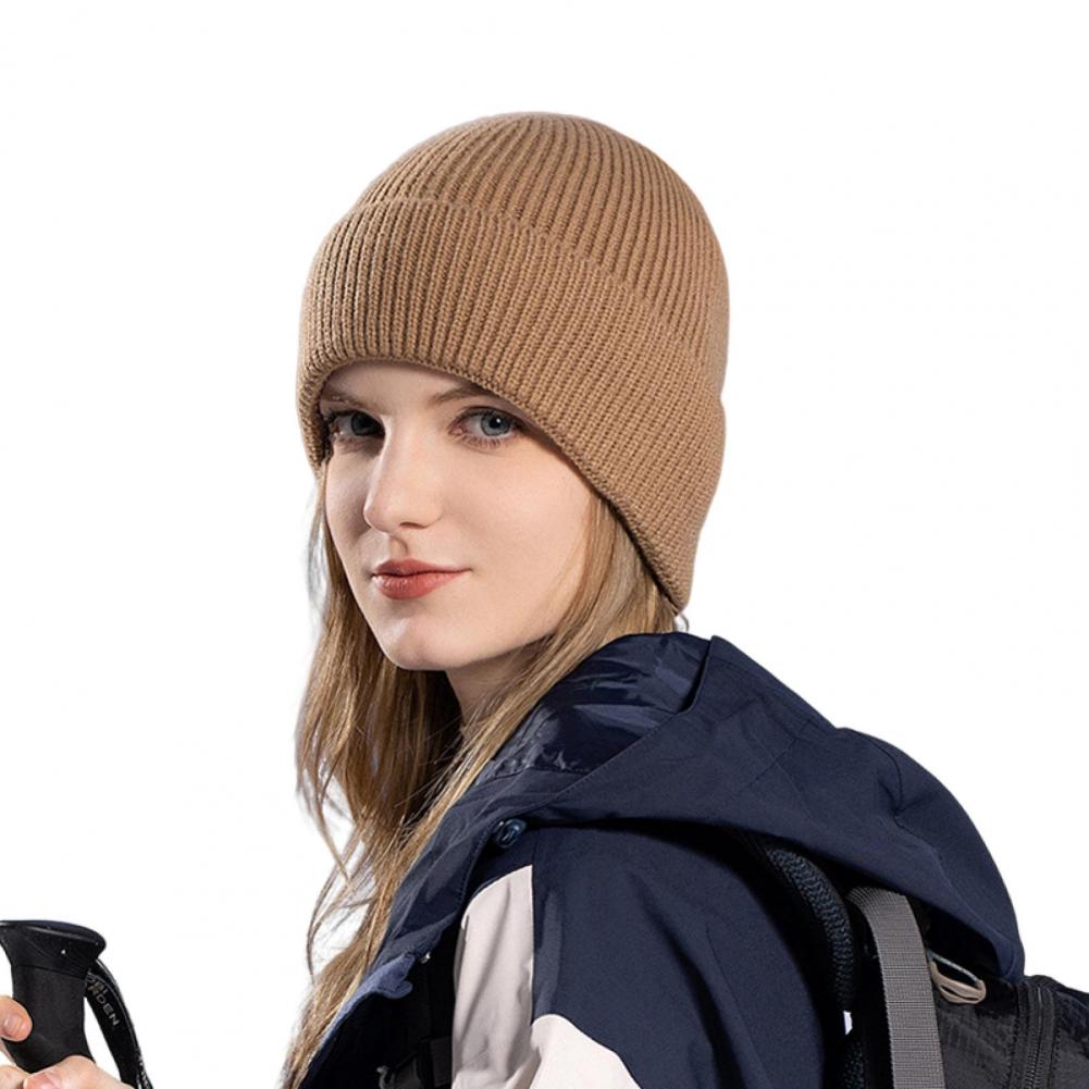 Winter Unisex Hat Knitted Thick Stretchy Piled Hat Solid Color Ear Warm Daily Wear Cap Outdoor Skiing Skating Headwea