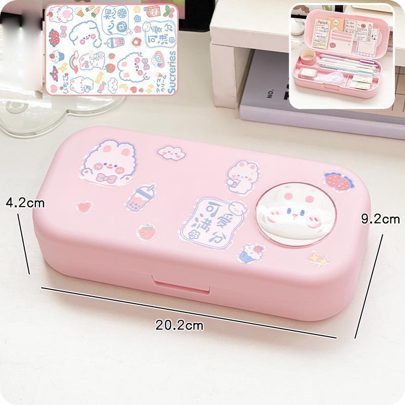 Kawaii Morandi Simple Pencil Case Student Large Capacity Double-Layer Pencil Case Cartoon Stationery Organizer School Supplies