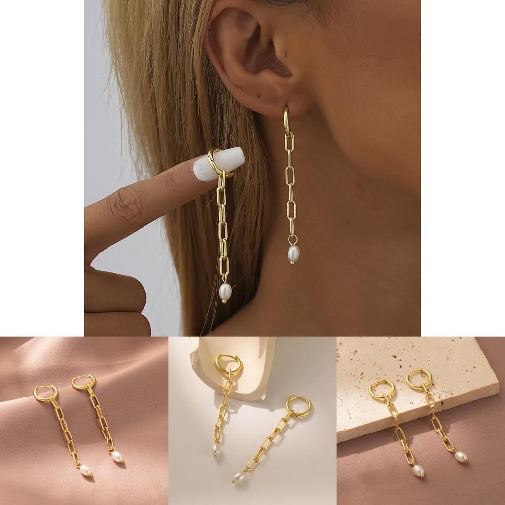 Trendy Geometric Gold Plated Copper Earrings With Faux Pearl For Fashion-forward Women