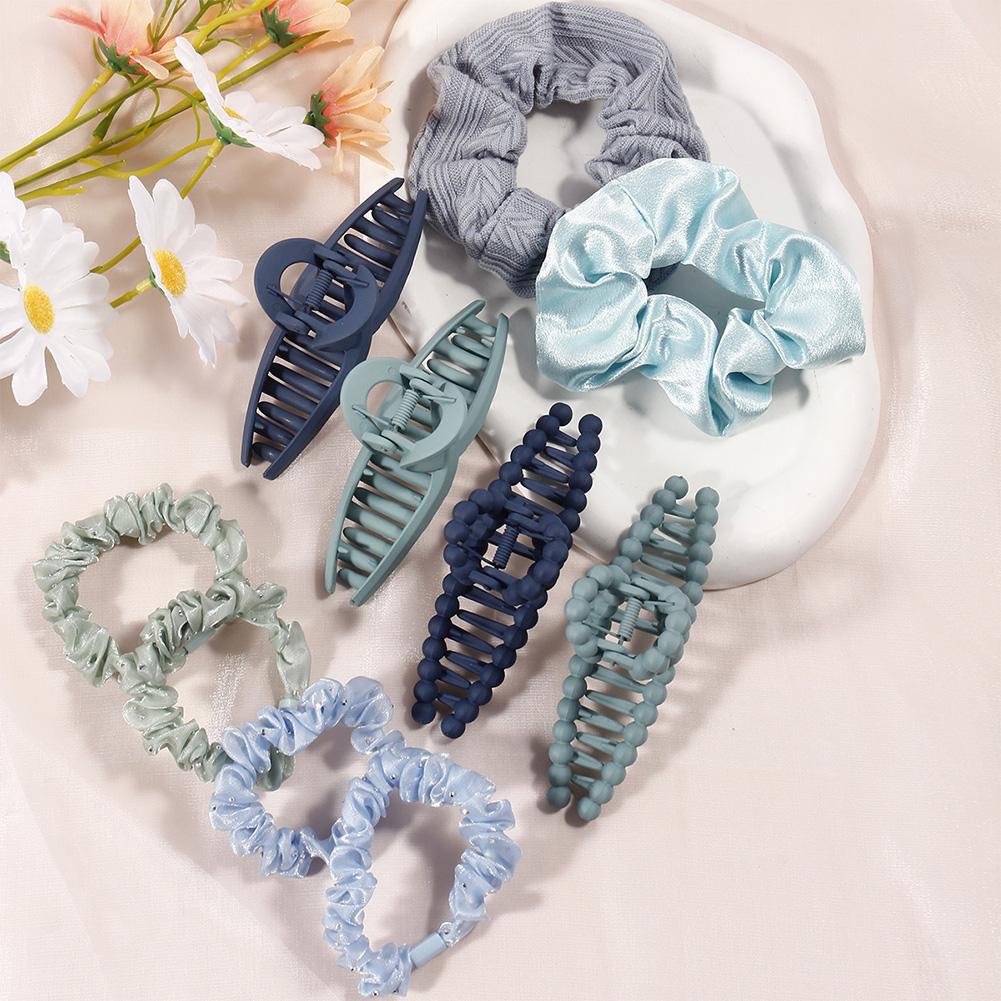Blue Grey Simple Versatile Hair Tie Hair Clip Set Durable Hairpin Highly Elastic Rubber Band Headwear Hair Styling Accessories