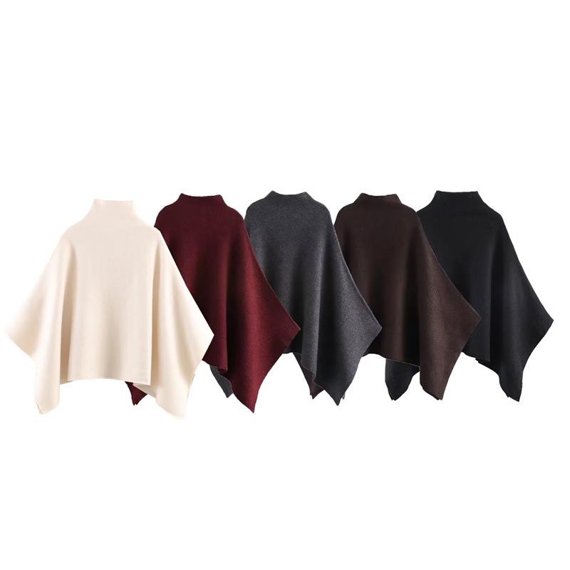 Autumn-Winter Women's Asymmetrical Stand Collar Knit Cape Coat