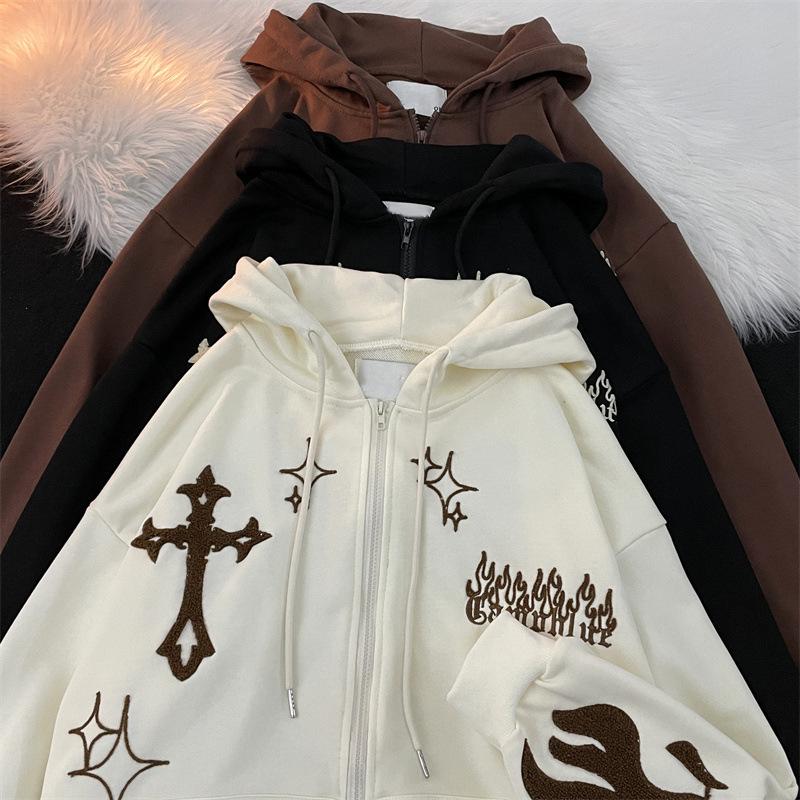 Men's Hooded Cardigan: Trendy American High Street Oversized Embroidered Sportswear for Spring and Autumn Couples.