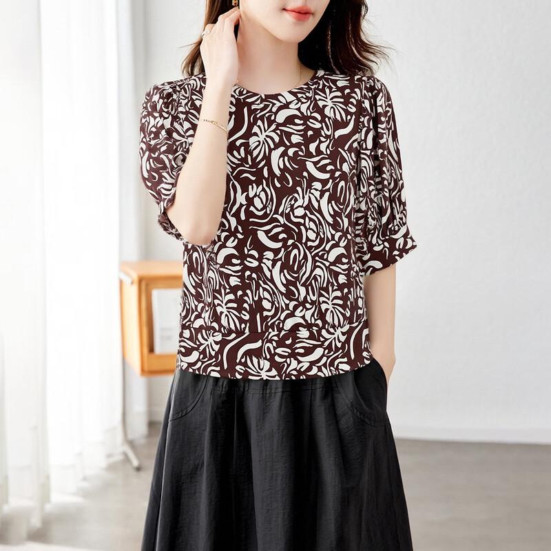 Women s 100% Mulberry Silk Printed Short-Sleeve T-shirt XL
