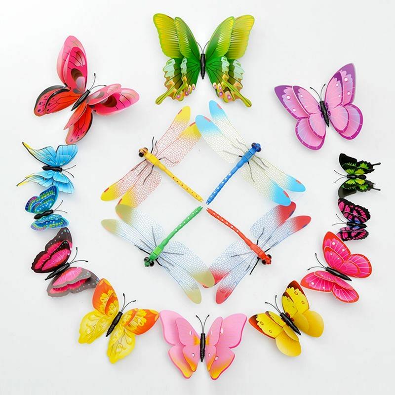 24 Pcs 3D Butterfly Wall Stickers Color Outdoor Butterfly Garden Wall Decoration Art Decoration