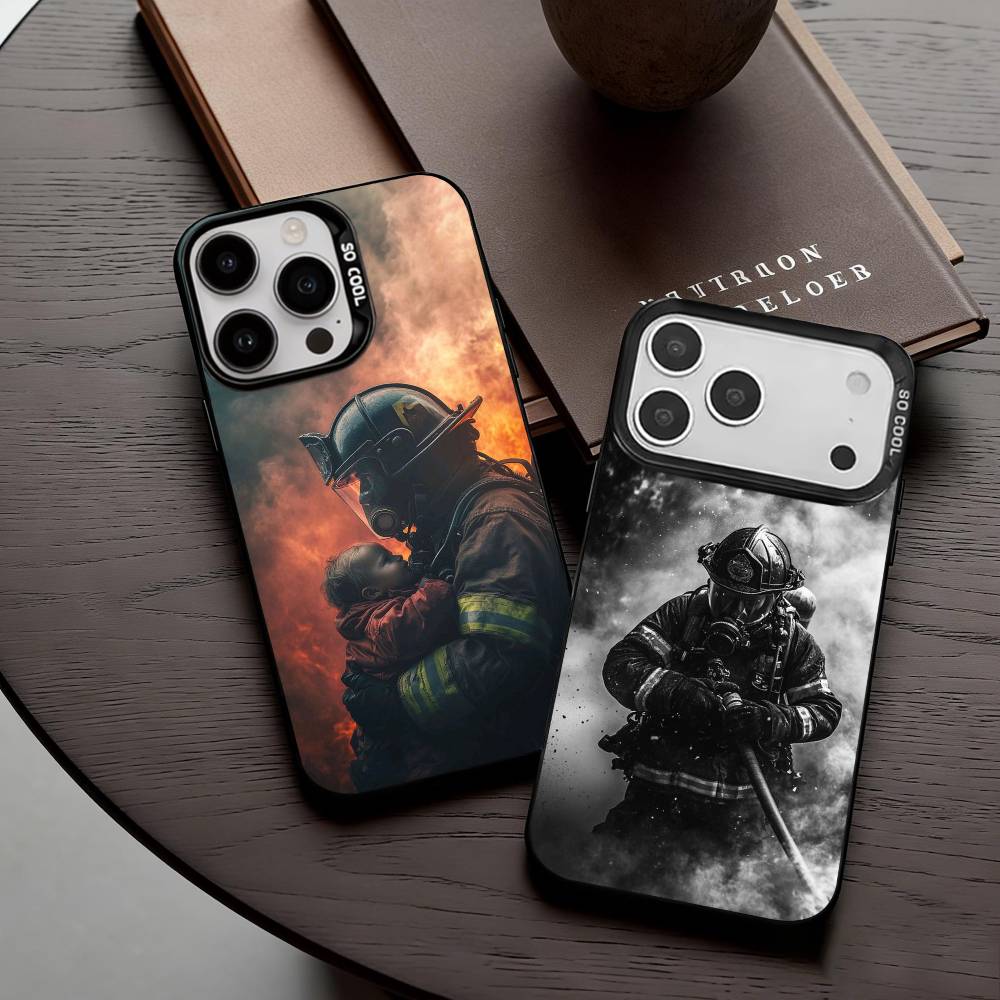 Fire Disaster Firefighter Phone Case For iPhone17,16,15,14,13,12,11 Plus,Pro Max Black Candy Silver Plated Cover