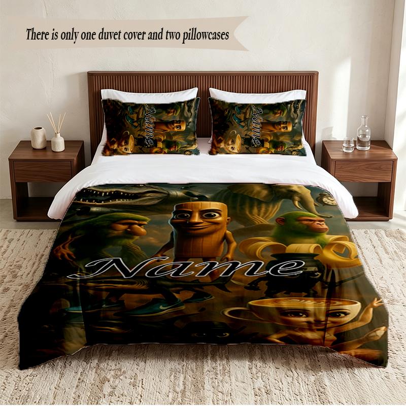 Italian Brainrot Personalized Custom Name 3‑Piece Bedding Set Soft Duvet Cover Set For Bedroom Home Decor