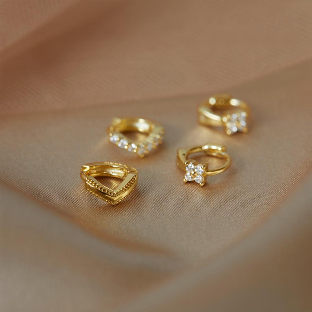 1 Pair Gold-plated Mini Zircon Hoop Earrings Rhinestone Piercing Ear Clip Cubic Otic Cartilage Earring Stud Women Ear Ornament