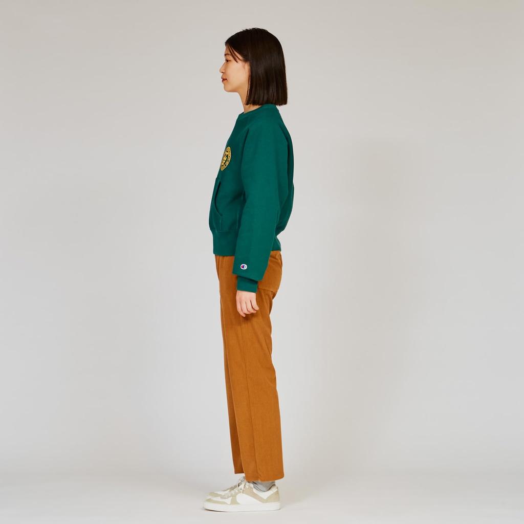 Champion Long Sleeve Reverse Weave Crew Neck Sweatshirt Deep Graphic Print Women's Fleece-Lined (CW-A005), Green,