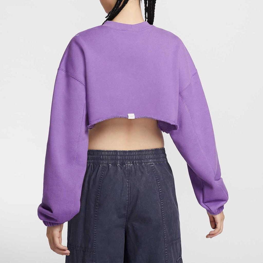 Nike Sportswear Oversized Lightweight Cropped Pullover Long Sleeve Top Women Tops Raspberry Black FV7510-521