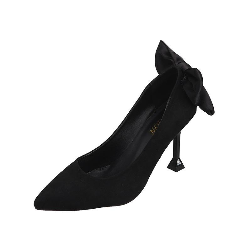 High heels women's spring and autumn new sexy pointed head thin heel bow temperament shallow mouth versatile single shoes