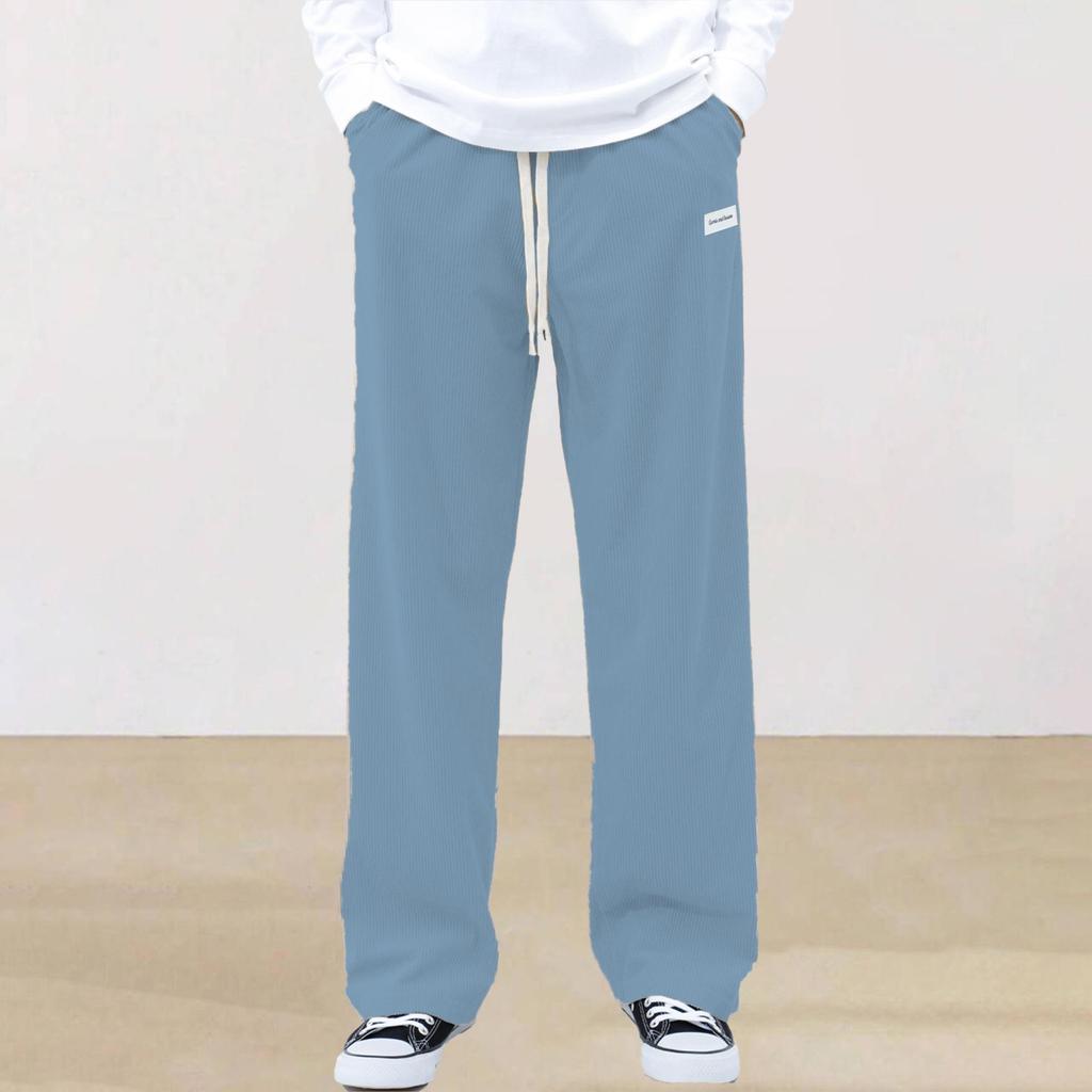 Men's Corduroy Drawstring Sweatpants - Solid Color, Straight-Leg, Cool, High-End, Wide-Leg, Long Pants.