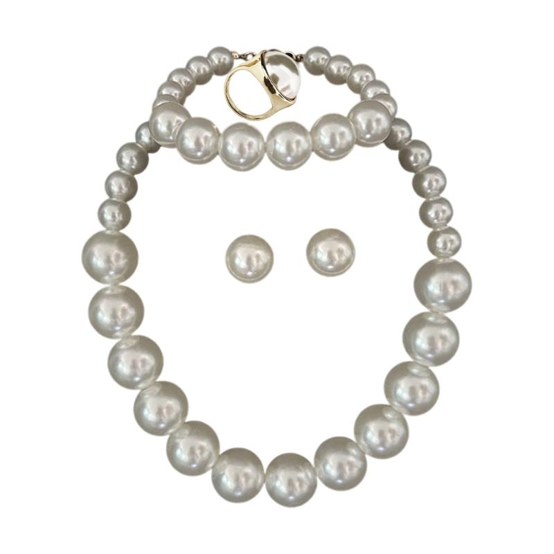 Elegant Simulated Pearls Jewelry Set 5 Pieces Necklace Bracelet Earrings for Women Wedding Party Accessories