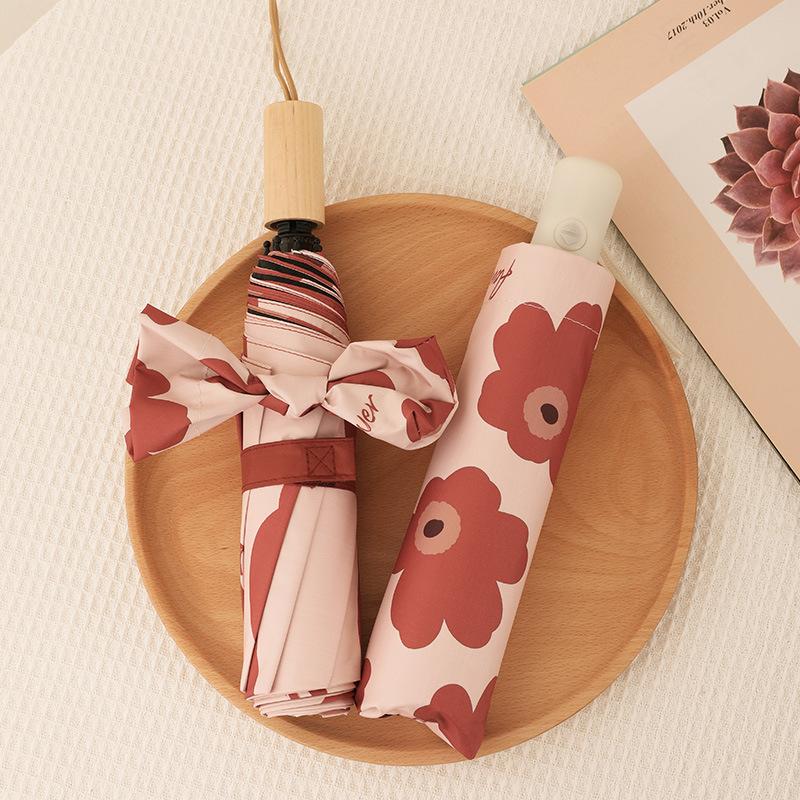 Automatic Umbrella Uv Protection Sun Umbrella Parasol Folding Umbrella Fresh Style Vinyl Dual-Use For Sun And Rain