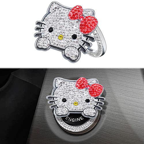 

YOLRIND Car Push Start Button Cover, Cute Cat Glitter Car Accessories for Women Engine Push to Start Button Cover Interior Accessories Decoration