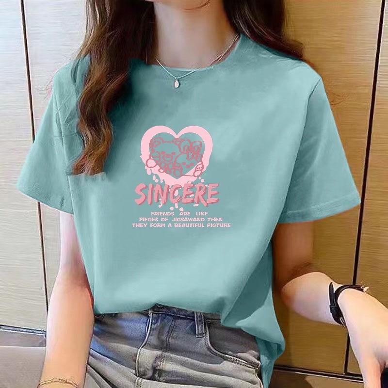 

Women s top short sleeved T-shirt women s summer new white T-shirt women s T-shirt round neck loose top fashionable T-shirt 6XL