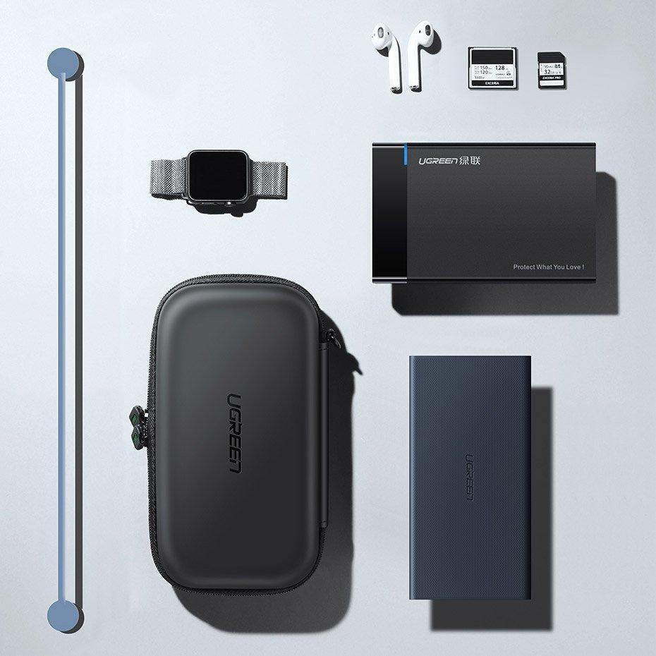 Ugreen Compact Black Protective Case for Hard Drive & Accessories, 16.5 x 9.5 x 4.5 cm (Model 40707)