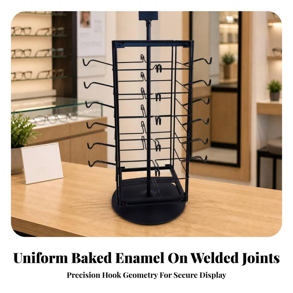 Powder-Coated Rotating Eyeglass Display Rack Compact Easy