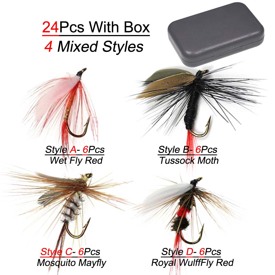 

24 шт./кор. влажный/сухой набор для ловли нахлыстом, коробка для ловли на приманку с нимфами для карпа, форели 24Pcs/4 Mixed Styles