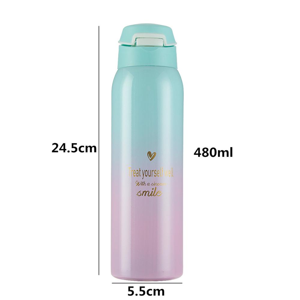Stainless Steel 480ML Insulated Thermals Milk&Coffee Cup Thermos Straw Water Bottle Gradient Sports Vacuum Flas