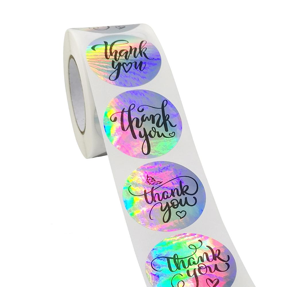 100-500Pcs Rainbow Laser Thank You Stickers 1Inch Small Business Stickers Adhesive Labels For Boutiques Wrapping Supplies