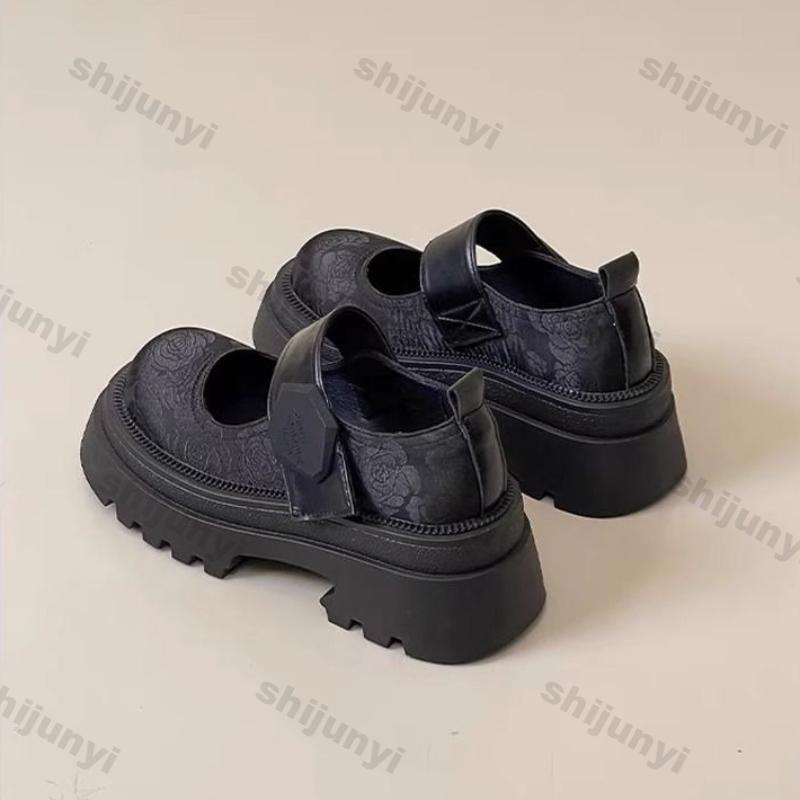 Women Fashion Black Mary Jane Shoes Spring Outdoor Female Fashion Thick Sole Non Slip Platform Increase Thick Sole Single Shoes