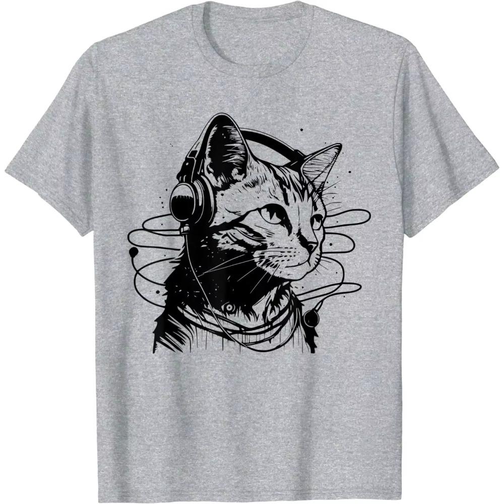 Cat In Headphones Funny Cat Vintage Funny Cat T-Shirt Graphic T Shirts Oversized T Shirt  Four Seasons Daily Tees Casual